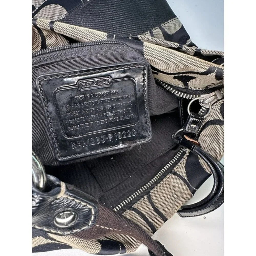 Coach Signature Authentic Khaki Brown Stripe Crossbody File Bag F-19220 Purse